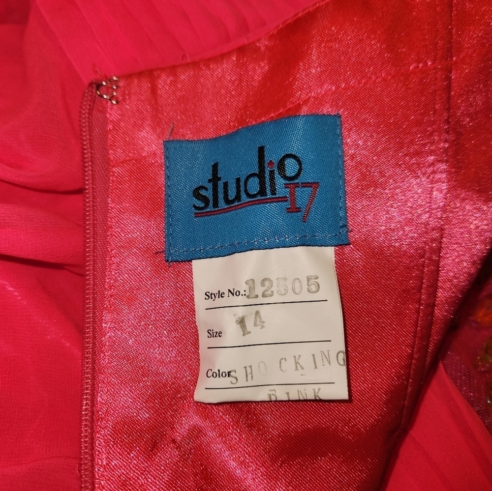 Studio 17 Shocking Pink One Shoulder Paisley Beaded Gown - Picture 12 of 14